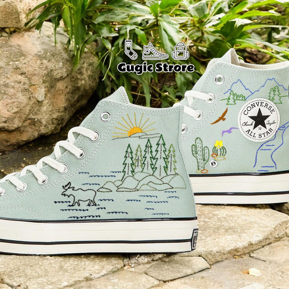 National Park Embroidered Sneakers, Custom Embroidery Converse