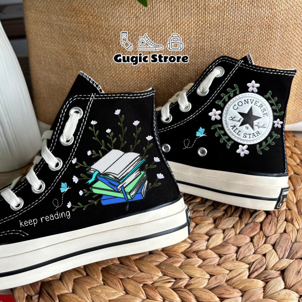 Open Book Embroidery Converse, Custom Converse Embroidery